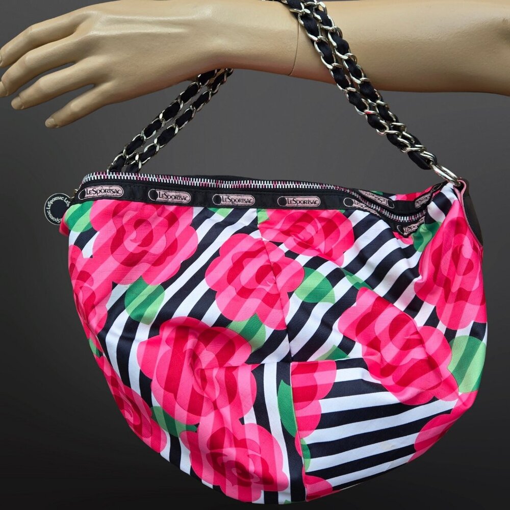 Y2K Le SportSac For The OC Collection Mini Shoulder Bag Rose Print Chain Strap